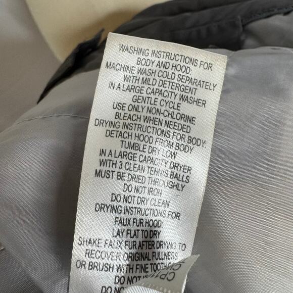 Calvin Klein Down Coat Long Puffer Jacket PM Faux Fur Hood Gray - Picture 8 of 9